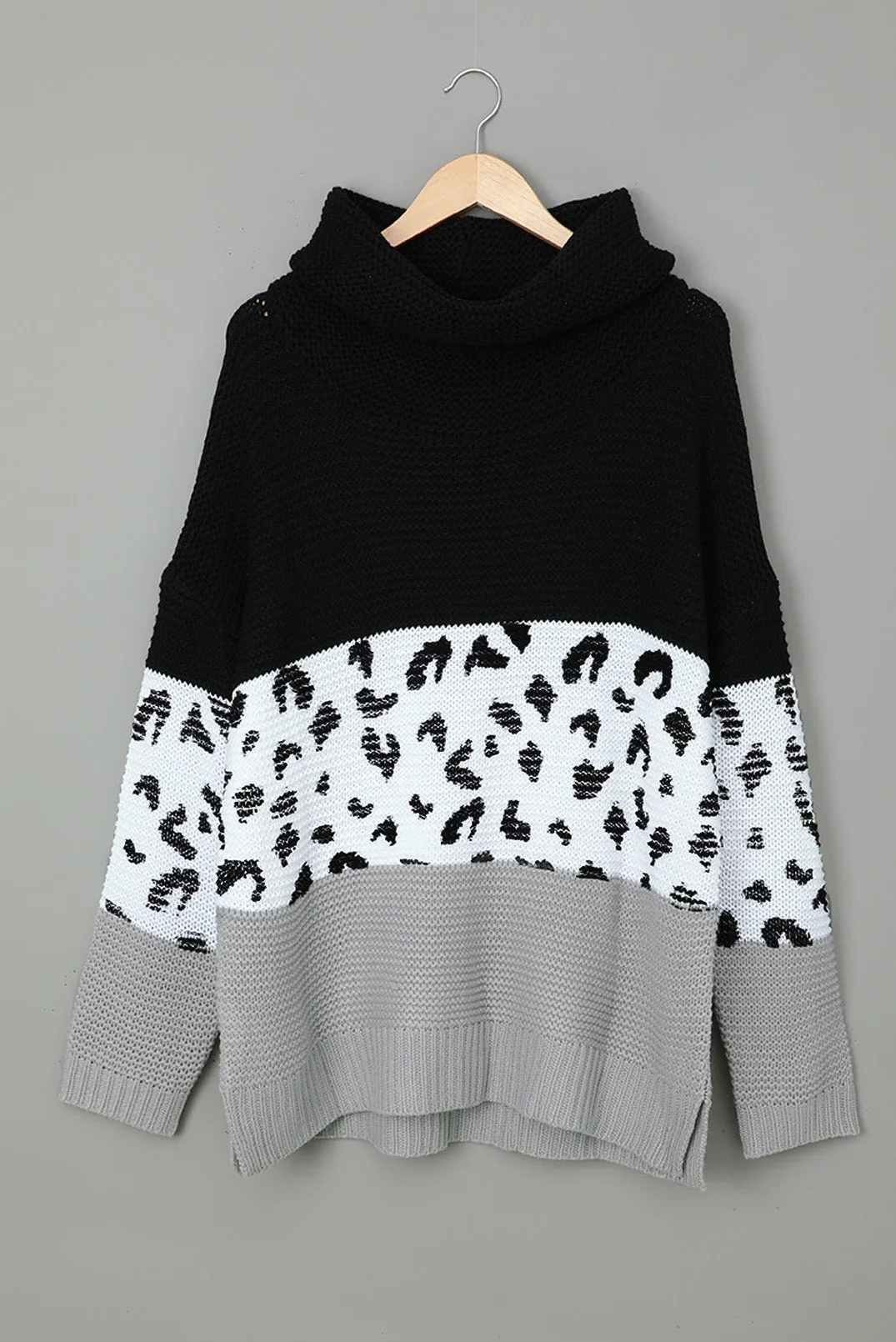 Turtleneck Splicing Chunky Knit Pullover Sweater