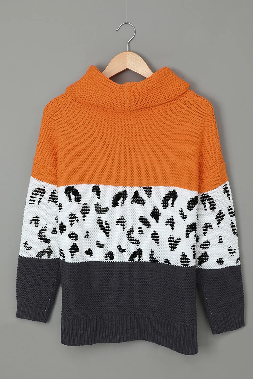Turtleneck Splicing Chunky Knit Pullover Sweater