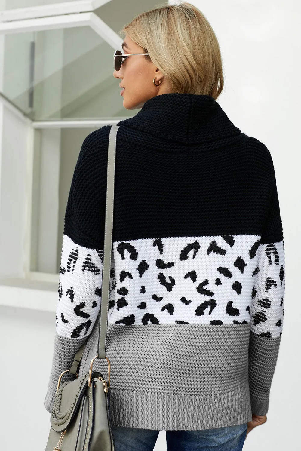 Turtleneck Splicing Chunky Knit Pullover Sweater