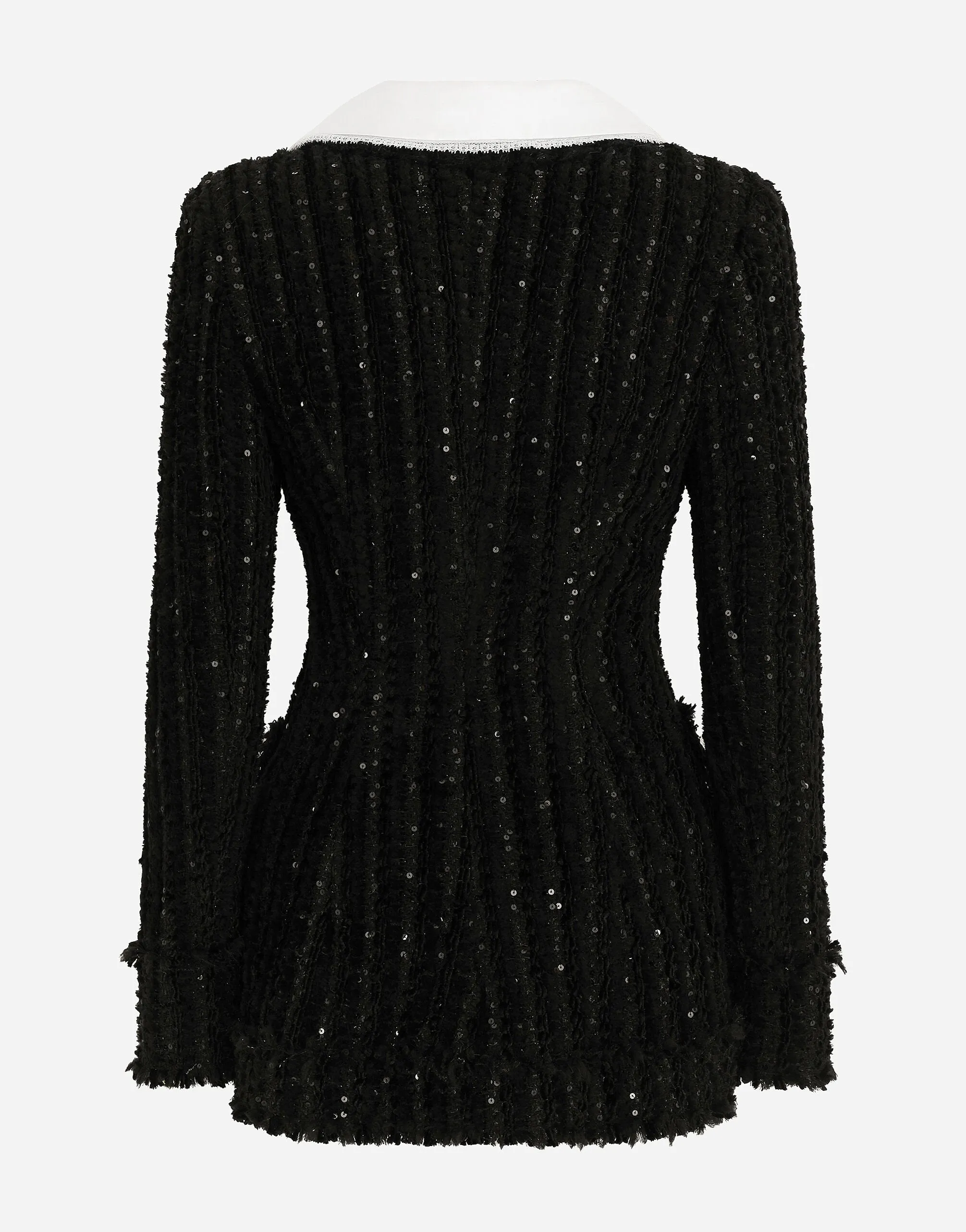 Tweed Jacket With Micro-Sequin Embellishment And Satin Collar