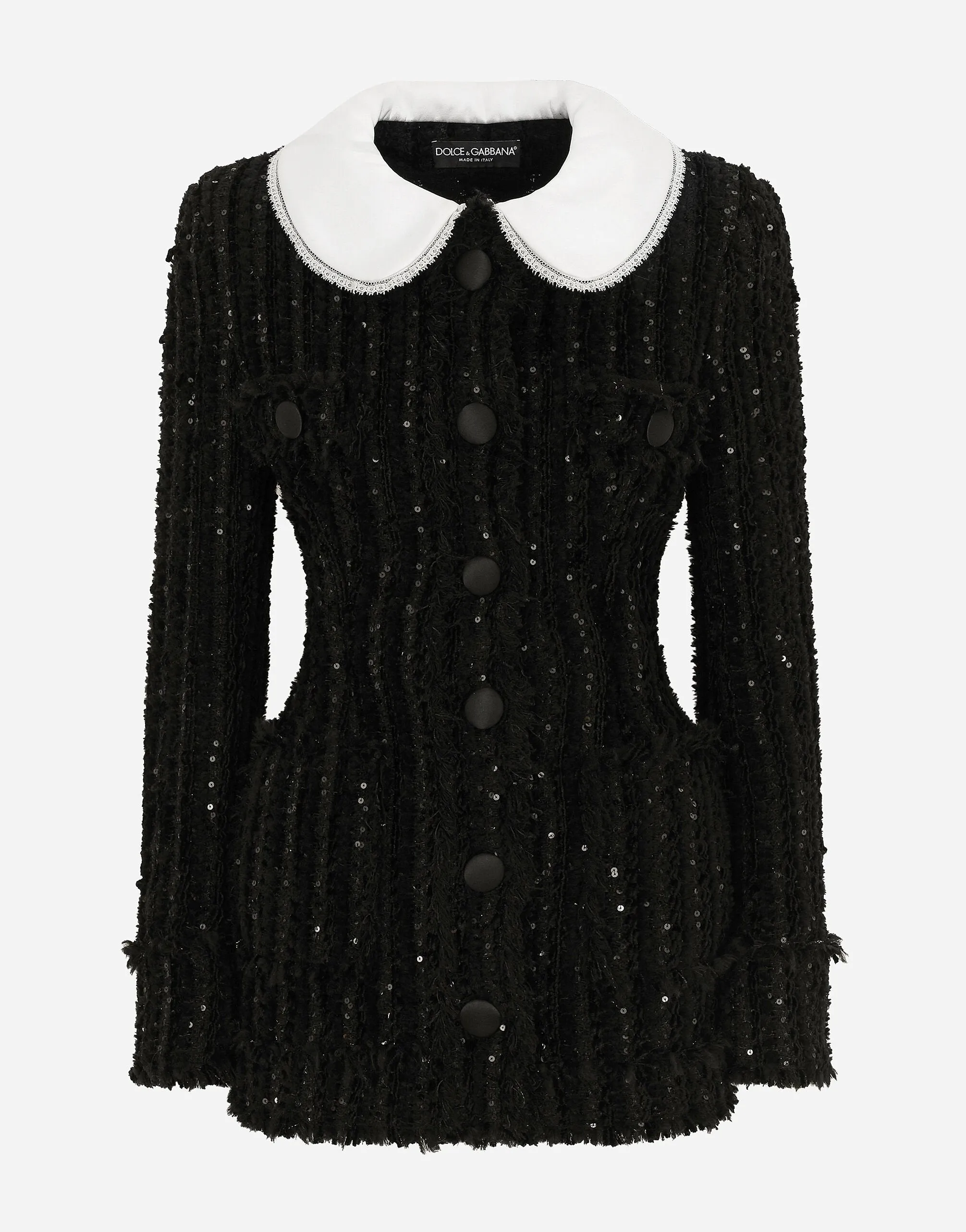 Tweed Jacket With Micro-Sequin Embellishment And Satin Collar
