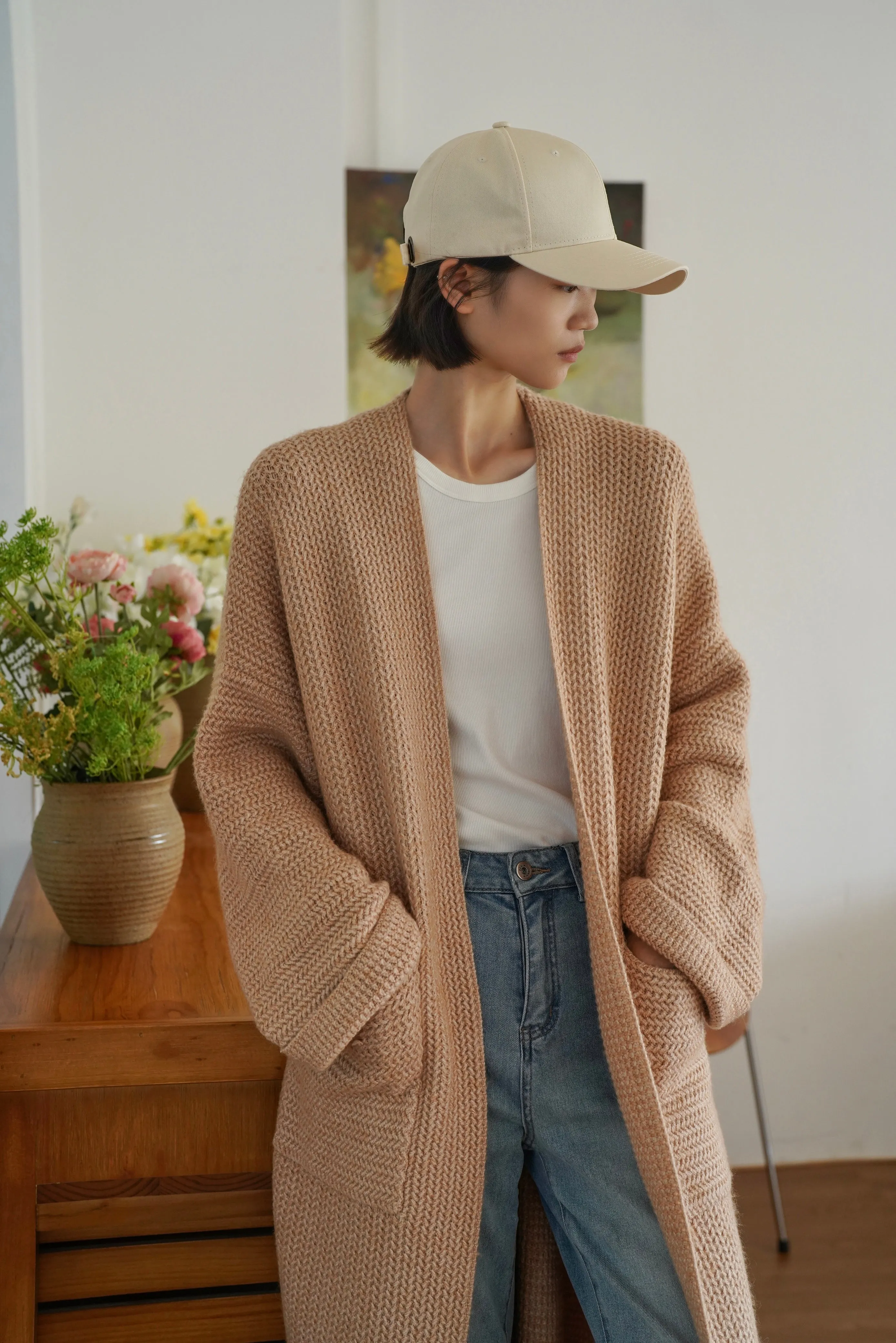 Upscale Wool Blend Knit Cardigan - Khaki