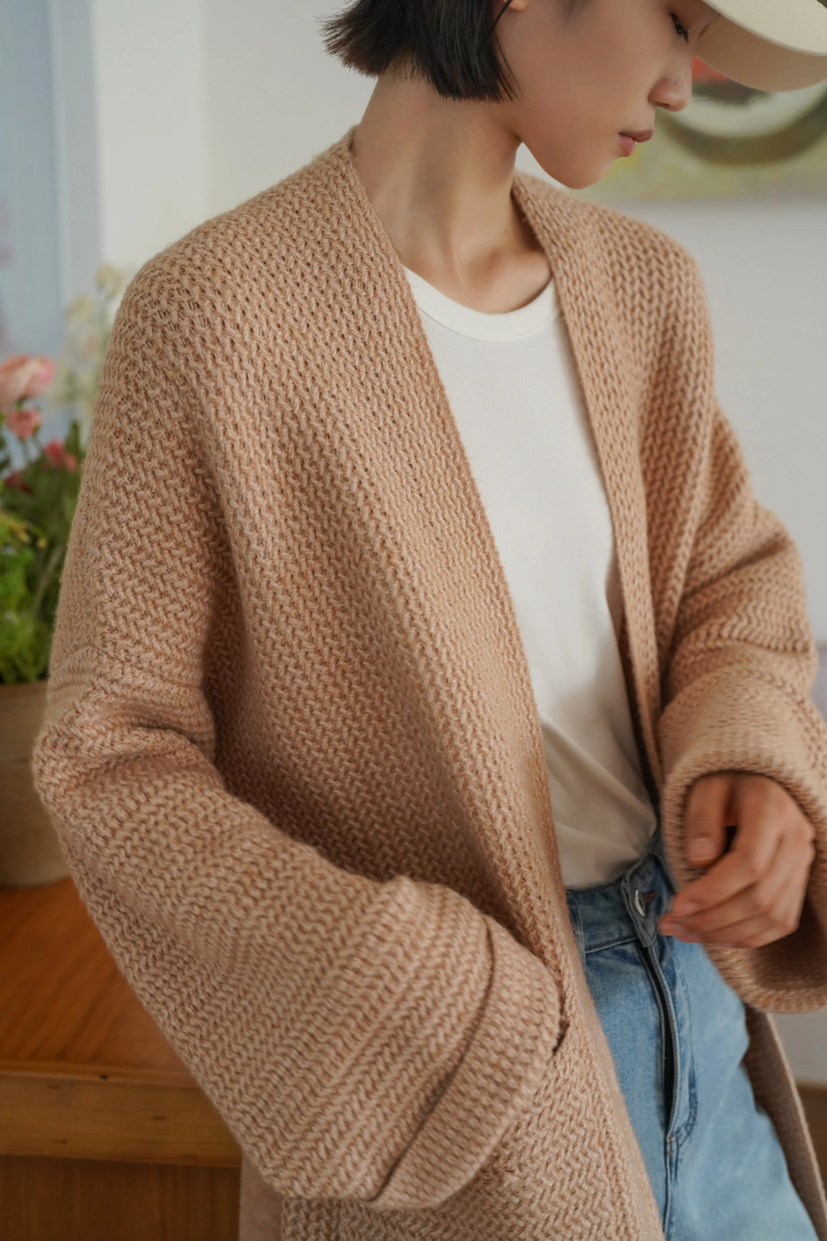Upscale Wool Blend Knit Cardigan - Khaki