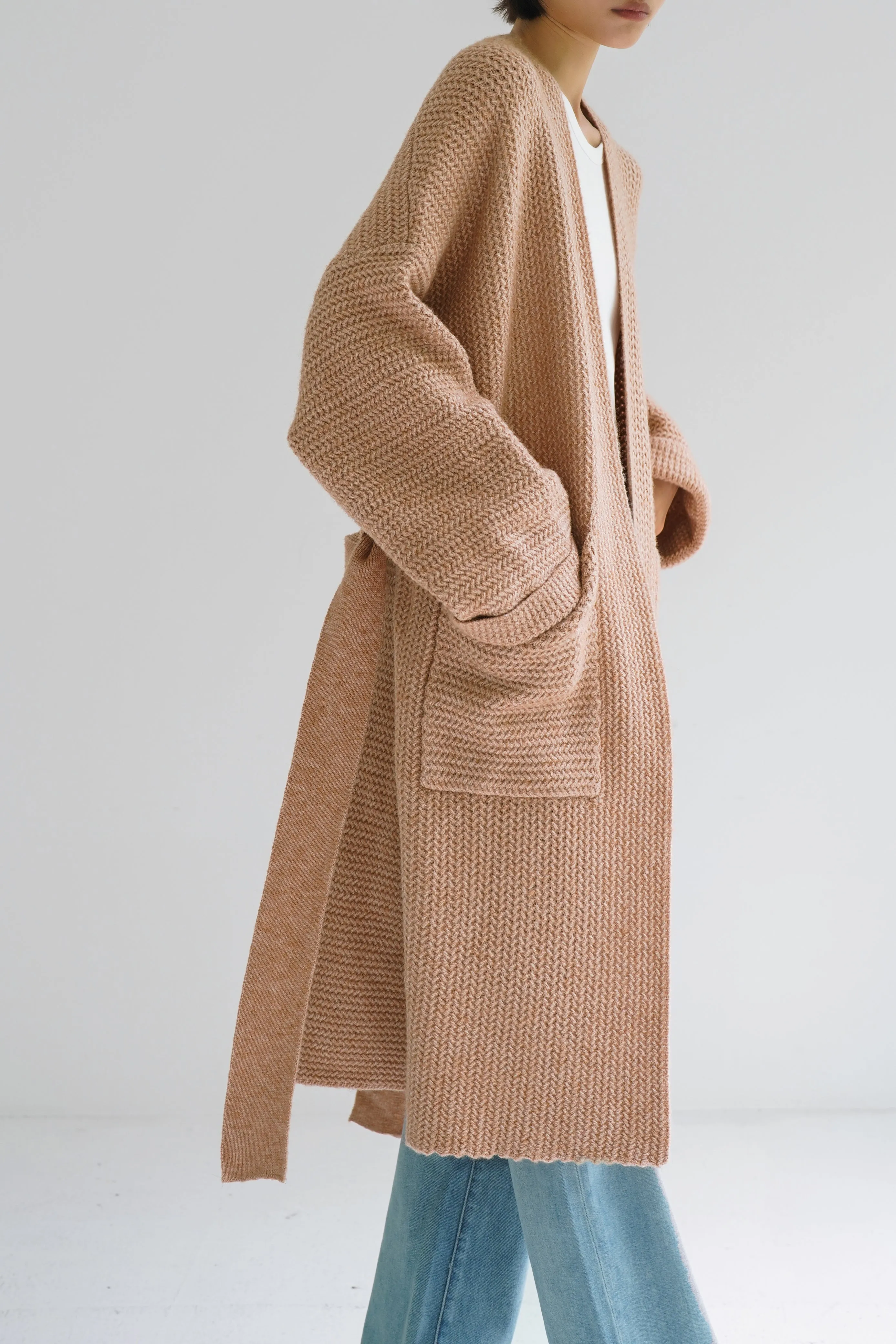 Upscale Wool Blend Knit Cardigan - Khaki