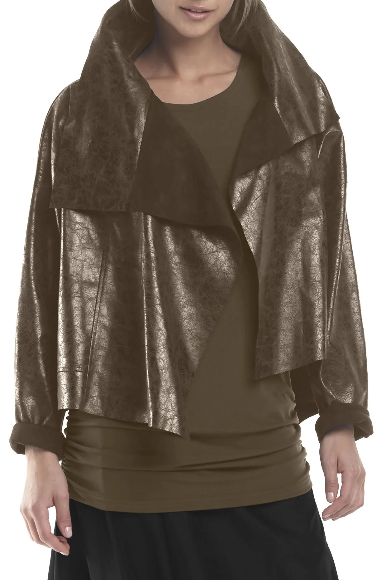 Vegan Leather Distressed Asymmetrical Jacket