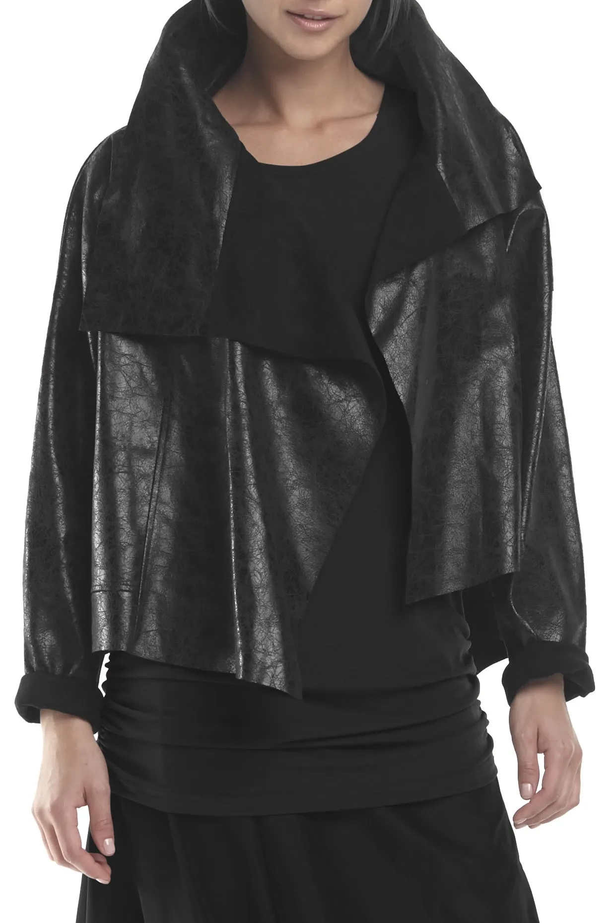Vegan Leather Distressed Asymmetrical Jacket