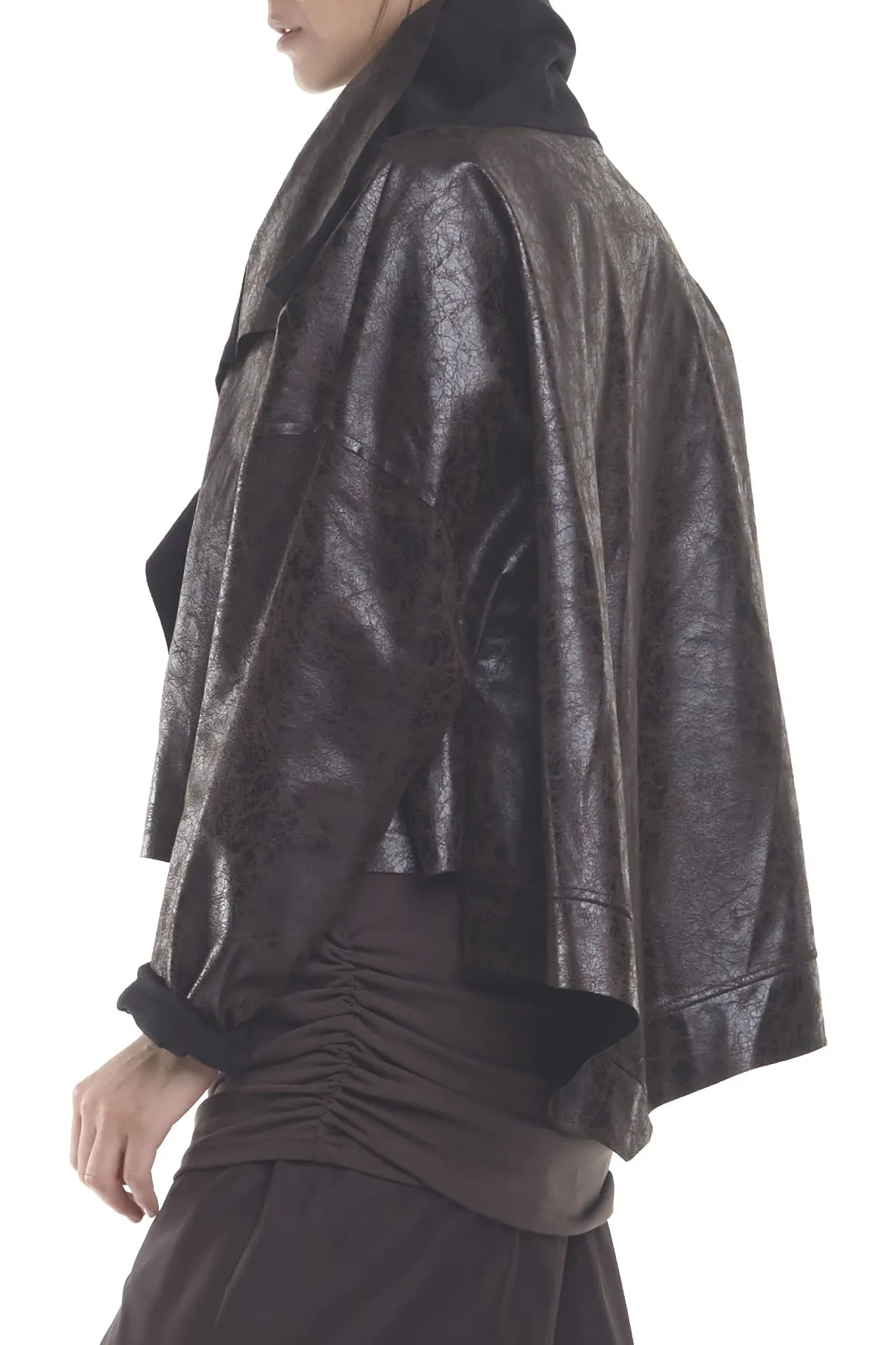 Vegan Leather Distressed Asymmetrical Jacket