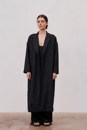 Victor Wool Coat Navy Pinstripe