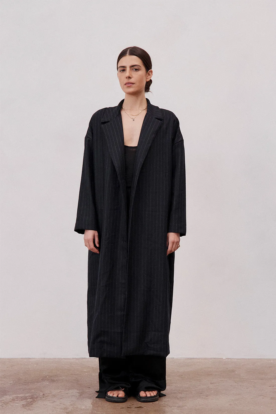 Victor Wool Coat Navy Pinstripe