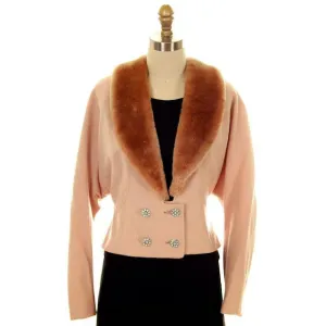 Vintage Ladies Jacket Peach Wool w. Mouton Shawl Collar  Late1940s Large