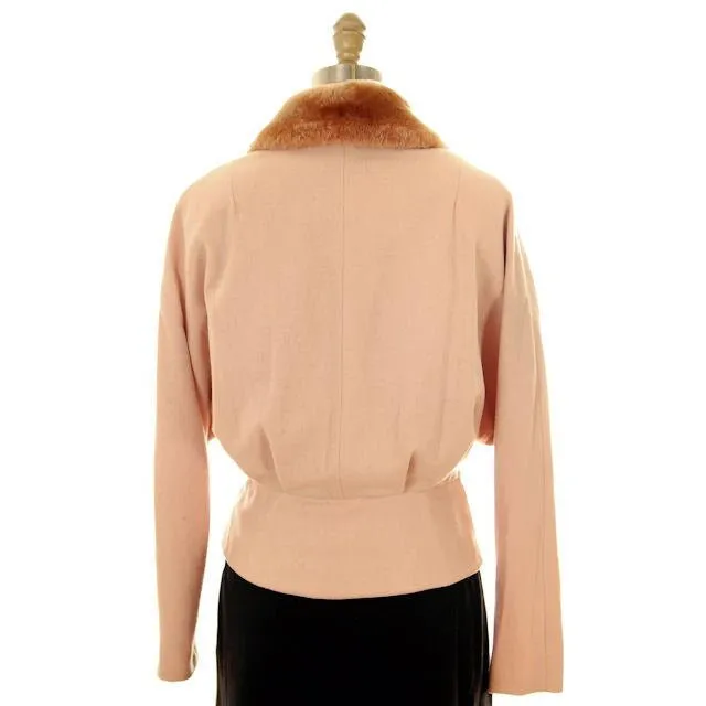 Vintage Ladies Jacket Peach Wool w. Mouton Shawl Collar  Late1940s Large