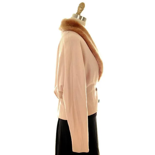 Vintage Ladies Jacket Peach Wool w. Mouton Shawl Collar  Late1940s Large
