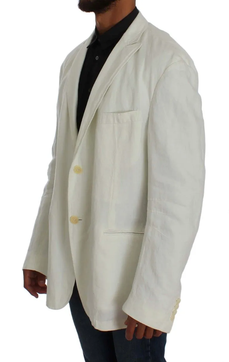 White Linen Regular Fit Blazer Jacket