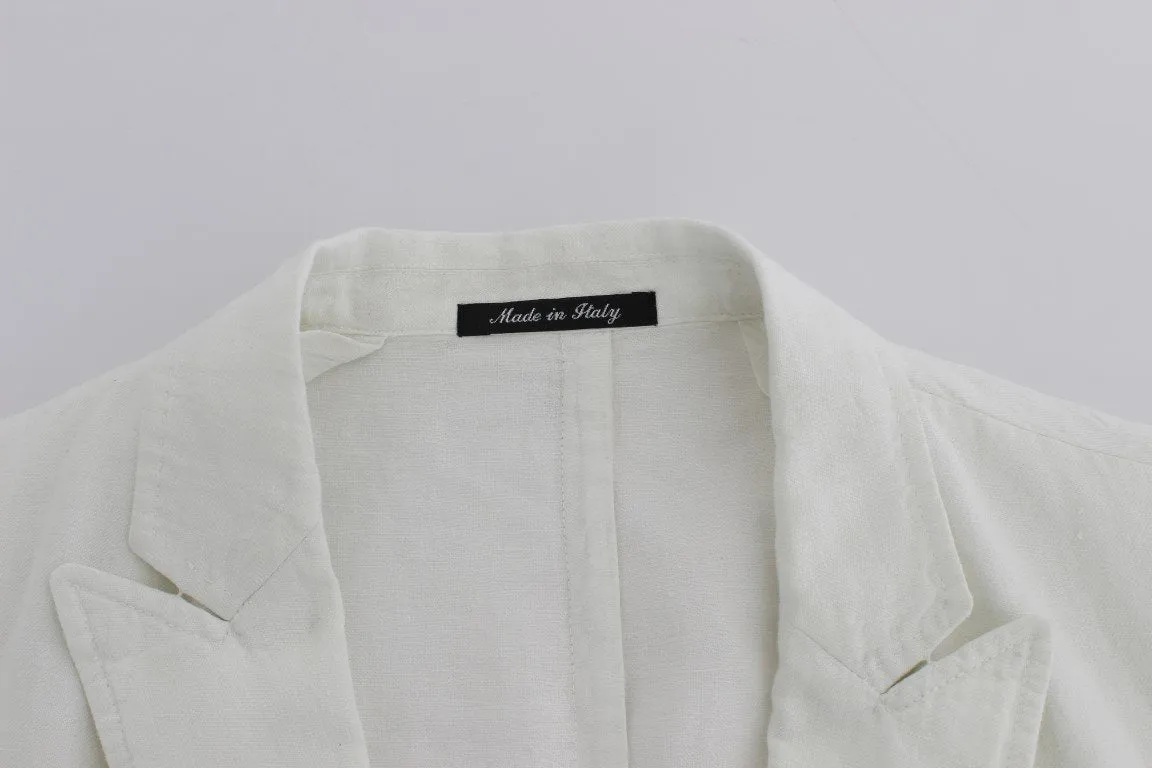 White Linen Regular Fit Blazer Jacket