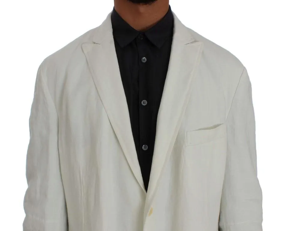 White Linen Regular Fit Blazer Jacket