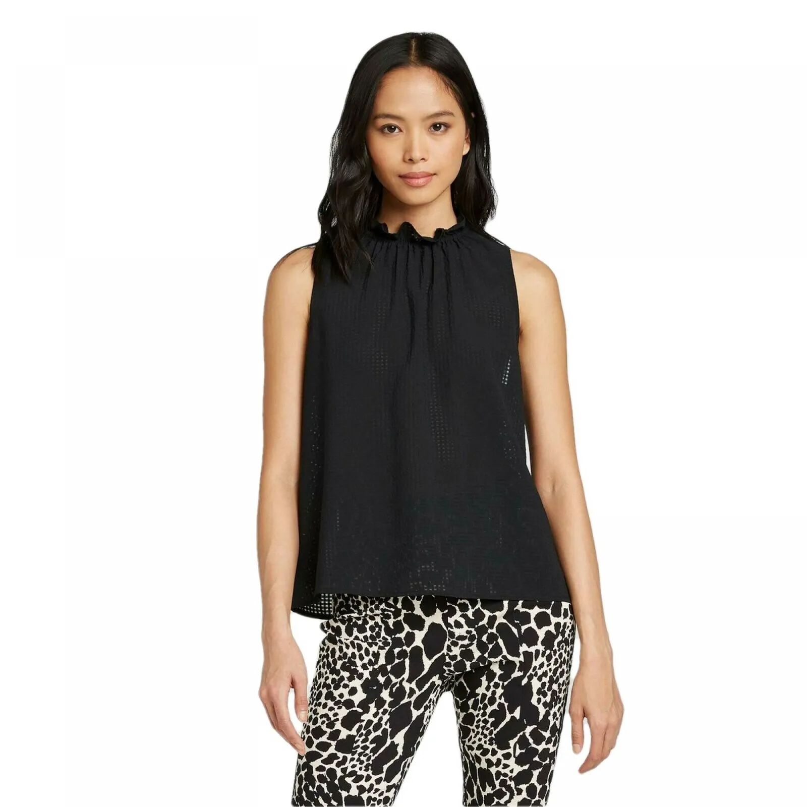 Who What Wear Women's Sleeveless Ruffle Neck Blouse