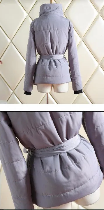 winter jacket women duck down coat 1950s 60s high collar with belt parkas for women winter 7 colors warm outerwear coats