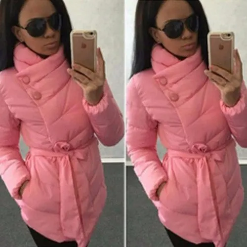 winter jacket women duck down coat 1950s 60s high collar with belt parkas for women winter 7 colors warm outerwear coats