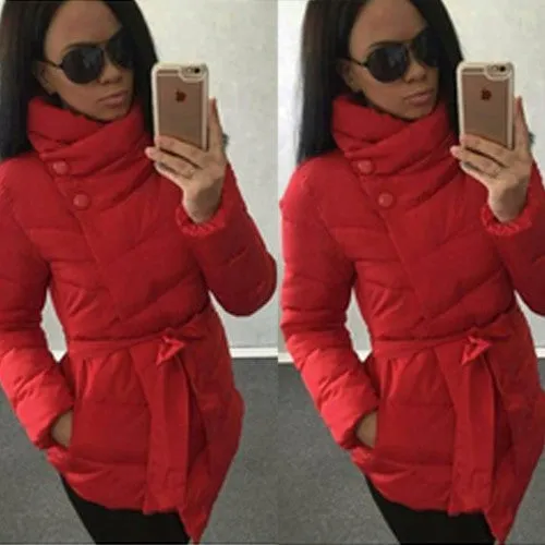 winter jacket women duck down coat 1950s 60s high collar with belt parkas for women winter 7 colors warm outerwear coats