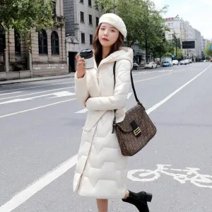 Winter Padded Jacket Women's Slim Down Padded Jacket Over The Knee Mid-length Hooded Warm Padded Jacket