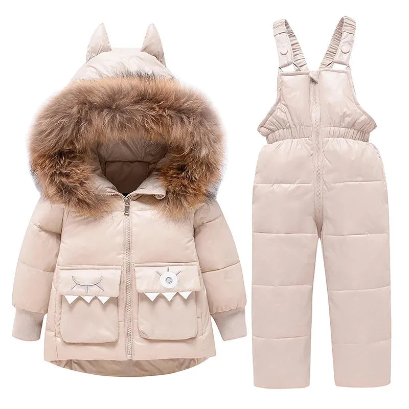 Winter Warm Down Jacket Parka Overalls Snowsuit Set for Boys Girls 1-6T