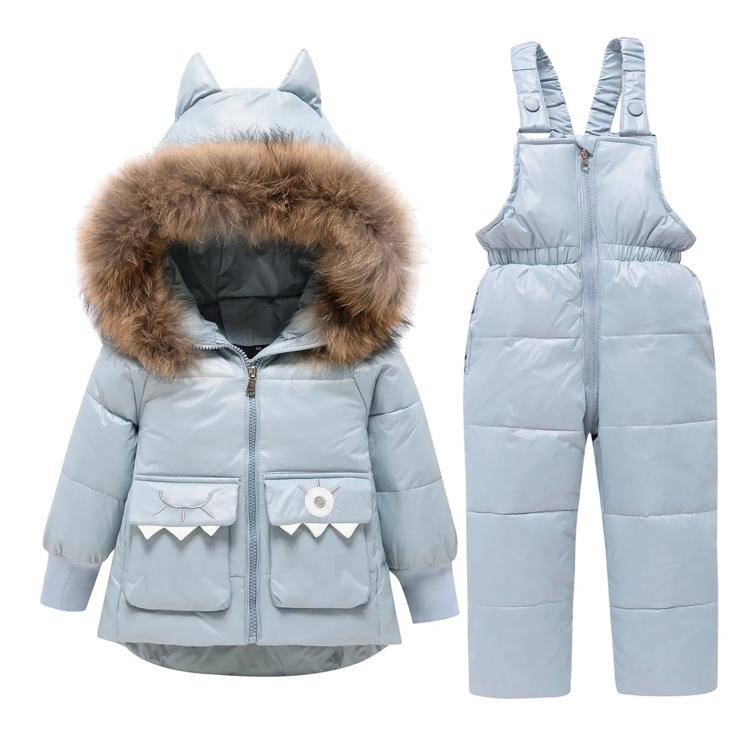 Winter Warm Down Jacket Parka Overalls Snowsuit Set for Boys Girls 1-6T