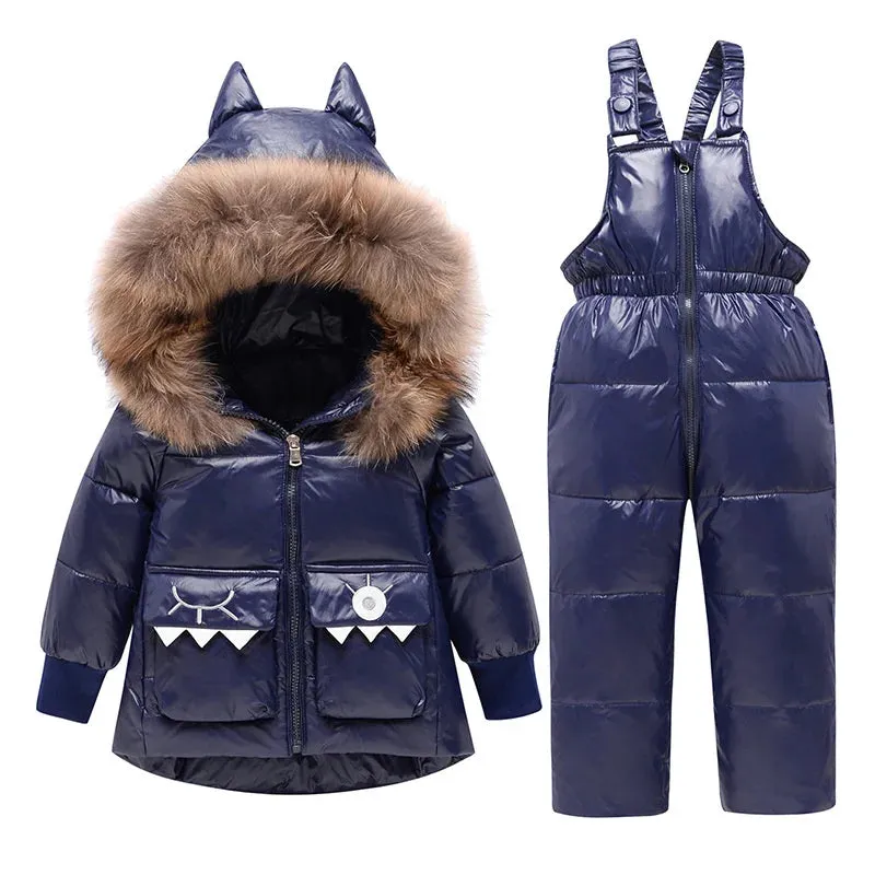 Winter Warm Down Jacket Parka Overalls Snowsuit Set for Boys Girls 1-6T