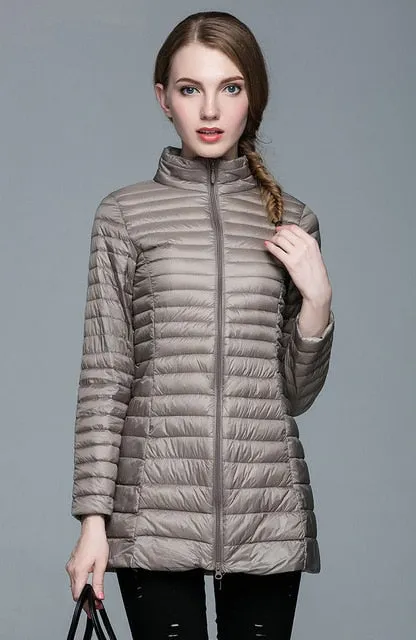 Woman Coat 90% White Duck Down Long Jacket Female Overcoat Ultra Light Slim Solid Jackets Winter Coat Portable Fashion Parkas