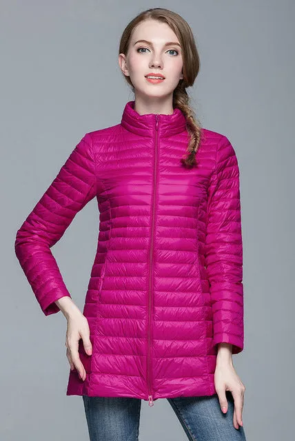 Woman Coat 90% White Duck Down Long Jacket Female Overcoat Ultra Light Slim Solid Jackets Winter Coat Portable Fashion Parkas