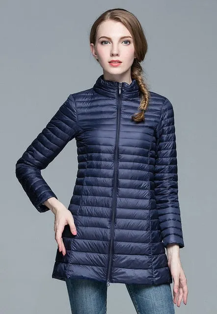 Woman Coat 90% White Duck Down Long Jacket Female Overcoat Ultra Light Slim Solid Jackets Winter Coat Portable Fashion Parkas