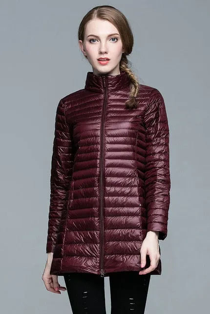Woman Coat 90% White Duck Down Long Jacket Female Overcoat Ultra Light Slim Solid Jackets Winter Coat Portable Fashion Parkas