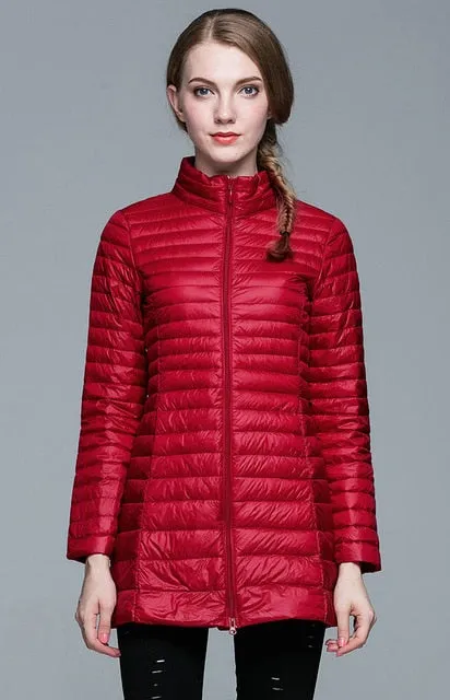 Woman Coat 90% White Duck Down Long Jacket Female Overcoat Ultra Light Slim Solid Jackets Winter Coat Portable Fashion Parkas