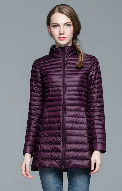 Woman Coat 90% White Duck Down Long Jacket Female Overcoat Ultra Light Slim Solid Jackets Winter Coat Portable Fashion Parkas
