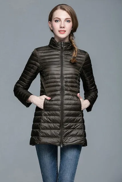 Woman Coat 90% White Duck Down Long Jacket Female Overcoat Ultra Light Slim Solid Jackets Winter Coat Portable Fashion Parkas