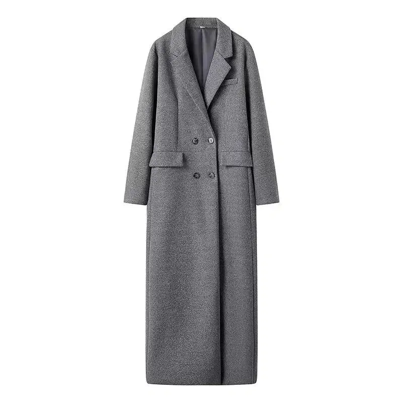 Women Double-Breasted Long Wool Coat