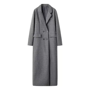Women Double-Breasted Long Wool Coat