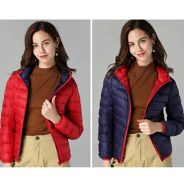 Women Double Side Wear Hooded Down Jacket
