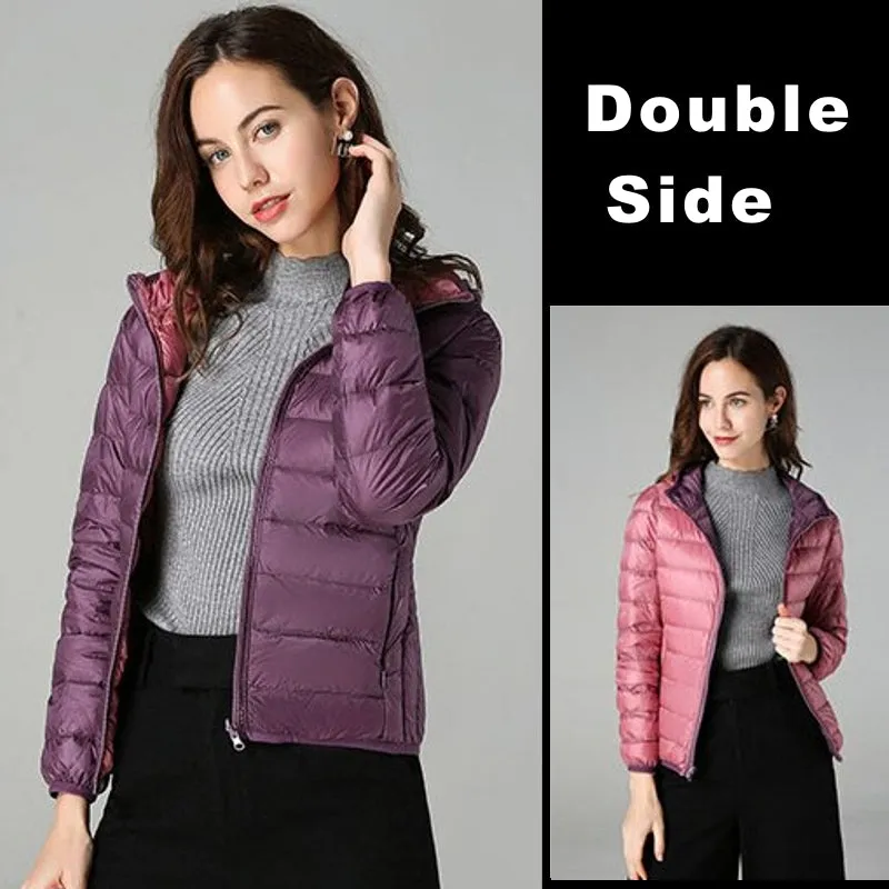 Women Double Side Wear Hooded Down Jacket
