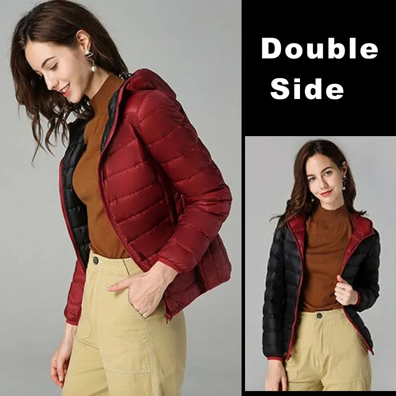 Women Double Side Wear Hooded Down Jacket