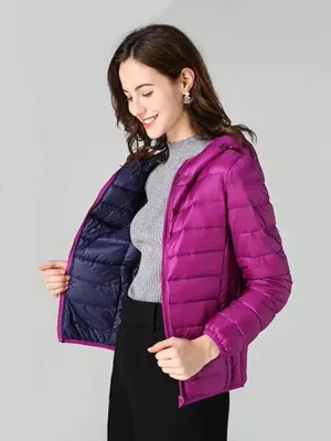 Women Double Side Wear Hooded Down Jacket