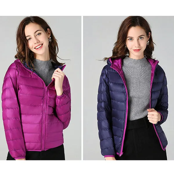 Women Double Side Wear Hooded Down Jacket