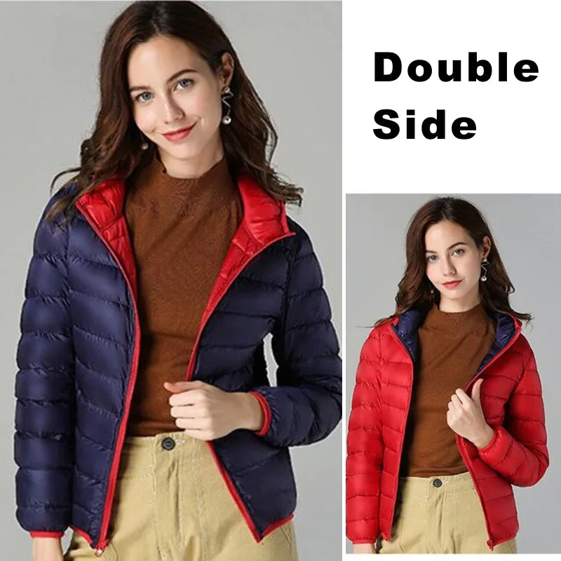 Women Double Side Wear Hooded Down Jacket
