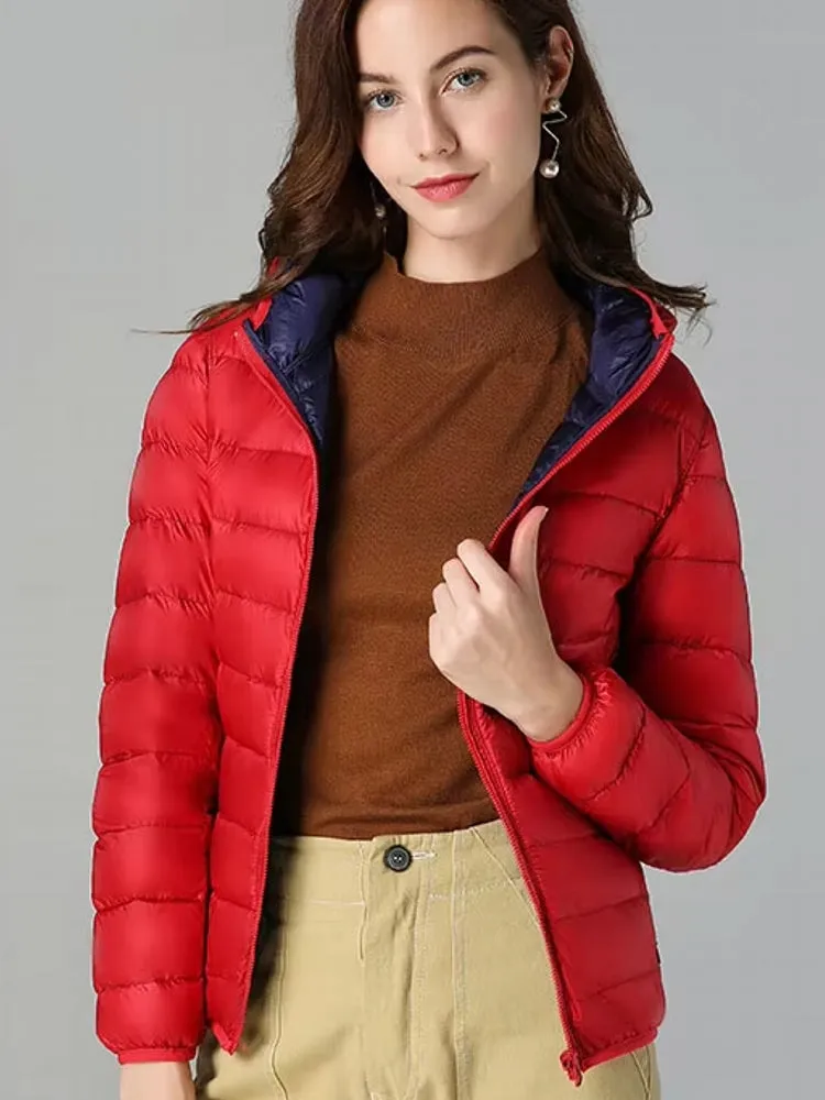 Women Double Side Wear Hooded Down Jacket