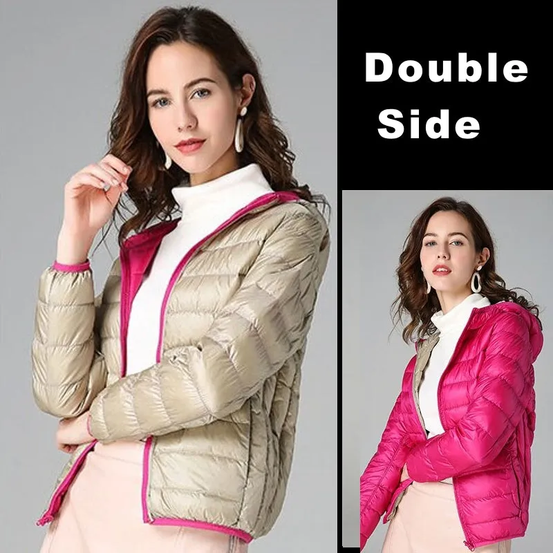 Women Double Side Wear Hooded Down Jacket