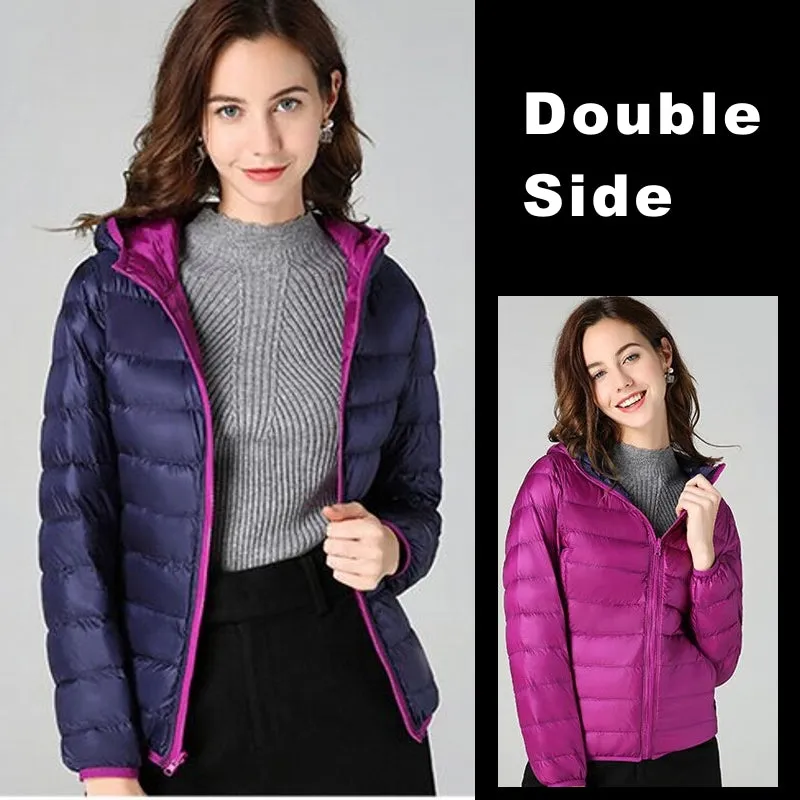 Women Double Side Wear Hooded Down Jacket