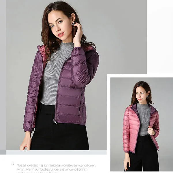 Women Double Side Wear Hooded Down Jacket