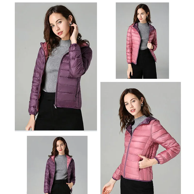Women Double Side Wear Hooded Down Jacket
