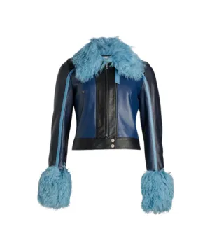Women Fur Leather Cropped Jacket