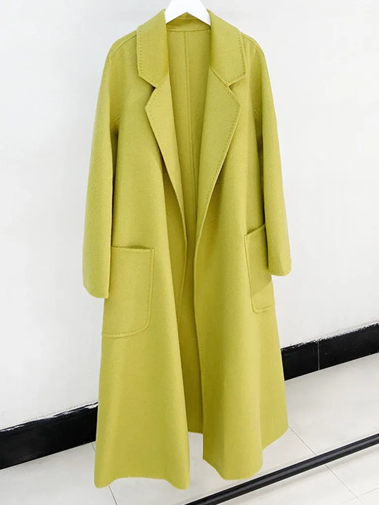 Women Long Autumn Winter Double Breasted Wool Coat