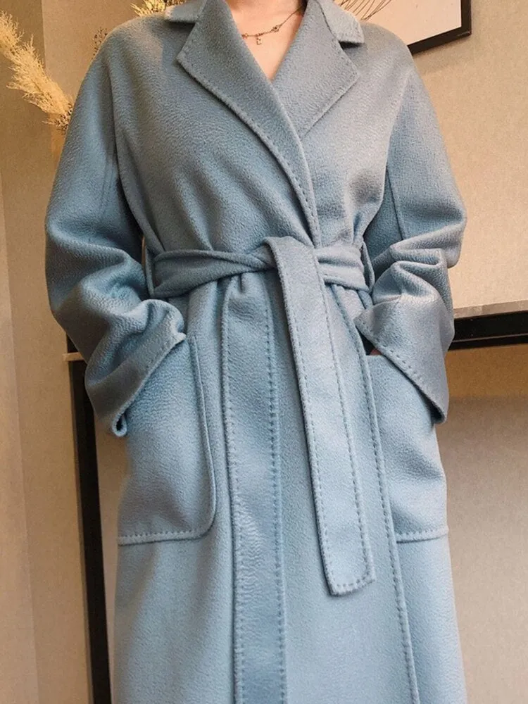 Women Long Autumn Winter Double Breasted Wool Coat
